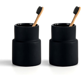 SYJAN HOME Matter Toothbrush and Toothpaste Holder, Toothbrush Holder, Modern Ceramic Toothbrush Holder, Black and Black