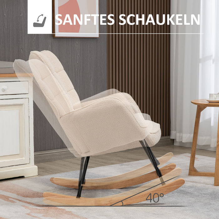 HOMCOM Rocking Chair, Swivel Chair, Accent Chair, Recliner with Berber Fleece, for Bedroom, up to 120 kg, Beige, 71x92x101 cm | Aosom