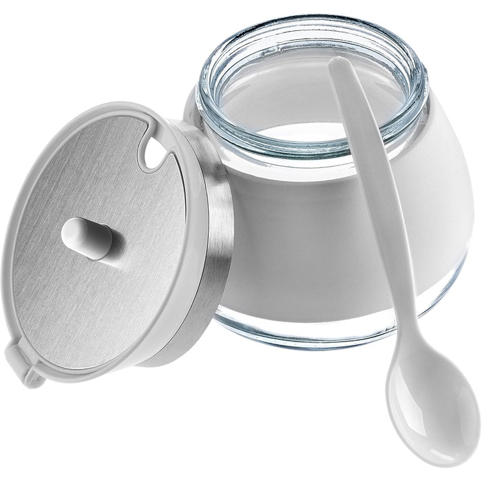 Цукорниця KADAX з ложкою, 270мл, контейнер для цукру з порошковим покриттям, 9x9см, цукрониця в 2 кольорах, дозатор для спецій з кришкою для чаю, цукру (білий)