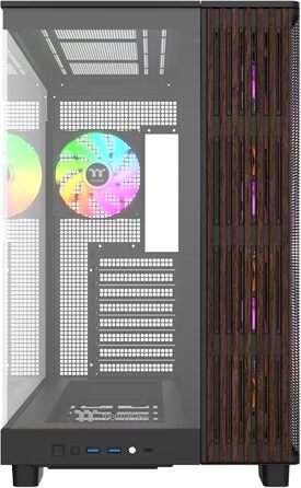 Корпус Thermaltake View 380 XL WS Black (Wood Style) | ATX Mid-Tower з RGB підсвічуванням | Подвійна камера, прихований з'єднувач, встановлений RGB вентилятор, тиха система охолодження, підтримка радіатора 360 мм, дерев'яні акценти
