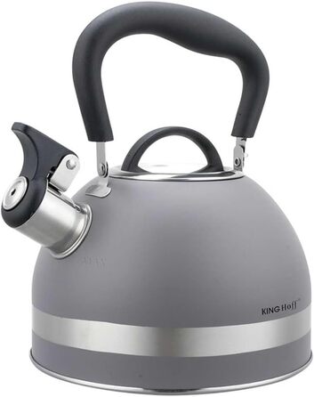 Чайник Kinghoff 1.8L з нержавіючої сталі з свистком, Induktion, сірий матовий, KH-1851