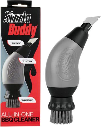 Sizzle Buddy Grill Brush with Scraper – Stainless Steel Grill Cleaning Brush – Safe, Durable, Heat-Resistant Bristles – Easily Removes Grease and Food – No Scratch Cleaning