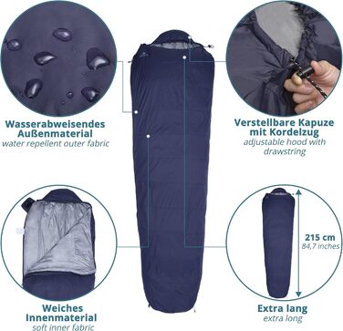 Спальний мішок Outdoor Daunenschlafsack: ультралегкий, теплий, з наповнювачем з гусячого пуху (190г) + маска для сну та беруші