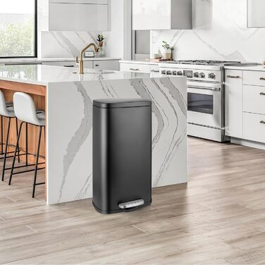 Відро для сміття LIFERUN 30л з кришкою, з м'яким закриттям, сталеве, з внутрішнім відром, для кухні, ванної кімнати, офісу, чорне