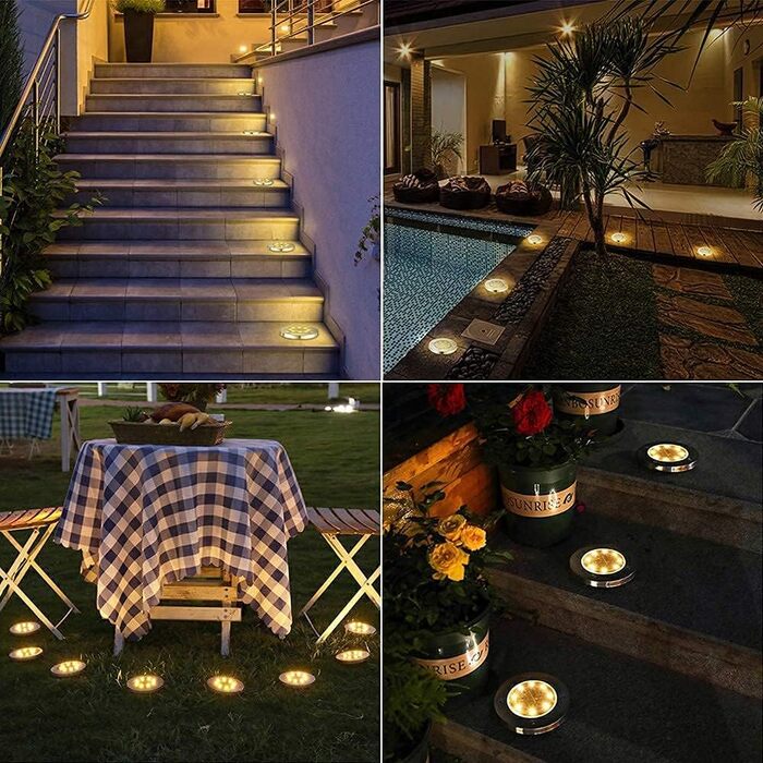 Joomer Solar Ground Lights - Set of 12, Outdoor Garden Lights with 8 LEDs, Warm White, Waterproof, for Lawn, Driveway, Patio