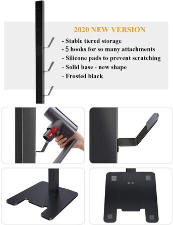 Підставка для пилососа сумісна з Dyson V15 Detect, V11, V10, V8, V7, V6. Органайзер для пилососа та аксесуарів, чорний (5 гачків).