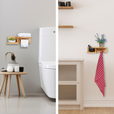 Relaxdays Bamboo Toilet Paper Holder with 2 Shelves