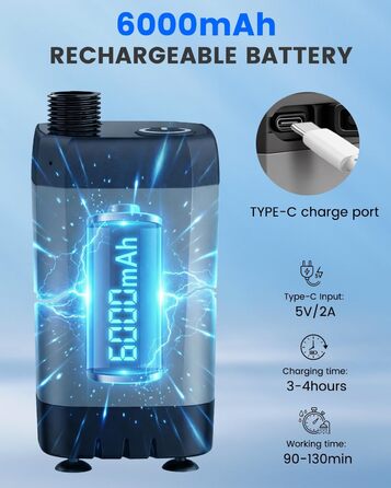Портативний душ для кемпінгу Tonfarb з акумулятором 6000mAh, насосом та шлангом 2м - для саду, автокемпінгу, подорожей, миття собак