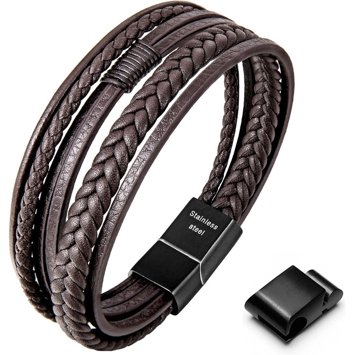 Чоловічий браслет Speroto з натуральної шкіри: преміум-якість, магнітний замок, чорний/коричневий (18-25 см), персоналізація, подарунок для чоловіків