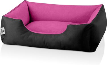 Лягушкове ліжко для собак BedDog LUPI, м'яке ліжко для собак з знімним та пральним чохлом, кошик для собак, собаче ліжко-софа, для маленьких собак, S, чорно-коричневе (BLACK-PASSION (чорний/рожевий), 70 x 55 x 18 см)