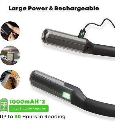 Ліхтар на шию LQWELL для читання, в'язання, рукоділля: LED лампа з регульованою яскравістю та кольором, акумуляторна, чорна