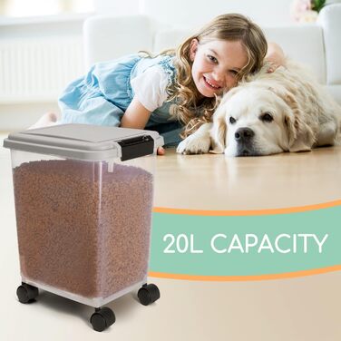 Контейнер для корму Nobleza 30 л, для собак та котів, з колесами та кришкою, прозорий, сірий