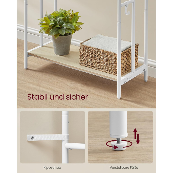 Підставка для рушників VASAGLE, стояча, з 3-ма перекладинами, 70 x 30 x 100 см, 2 гачки, полиця, для рушників, халатів, чорний, LLS019B01