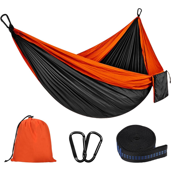 Гамак для відпочинку на природі, кемпінгу, 300 кг, 200 x 300 см, легкий, портативний, для одного або двох, нейлон, дихаючий, зелений (чорний)