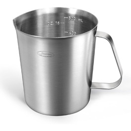 Newness Focus on Stainless Steel Newness Measuring Cups, 500 ml Measuring Cup, Improved, 3 Types of Markings, Including ml, Oz, and Cup, Stainless Steel Milk Frothing Cup with Markings and Handle