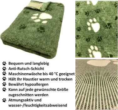 Килимок для собак Elropet Premium 30mm, нековзний, для маленьких та великих собак, Vet Bed, розмір M (100x80 см), зелений з лапкою