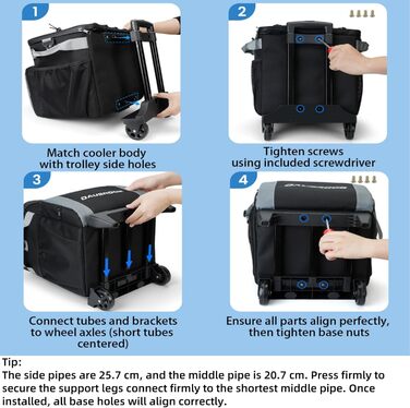 Ізольований холодильник на колесах 48 літрів для пікніка, кемпінгу, риболовлі, пляжу - сірий/чорний