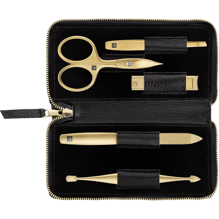 Набір для манікюру ZWILLING Gold Edition (5 предметів, чорне шкіряне е туї, догляд за руками та ногами, дорожній набір, з ножицями для нігтів та кусачками), Преміум