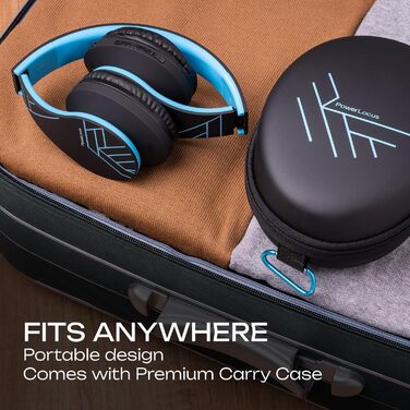 Бездротові навушники PowerLocus Over-Ear з Bluetooth, мікрофоном, складна конструкція, м'які амбушюри, Hi-Fi стерео звук, бас, для дітей та дорослих, TV/PC/Home Office (Чорний/Синій)