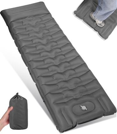Tixexo Self-Inflating Sleeping Pad - Camping Air Mattress with Foot Pump - 13cm Thick, Spliceable, Outdoor Hiking & Camping Cushion - Grey