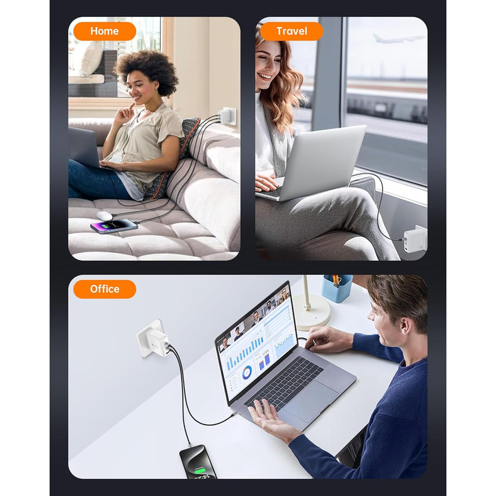 Зарядний пристрій USB-C 120W NOVOO GaN III 3-порти, кабель USB-C PD 100W для MacBook Pro 14