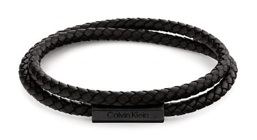Чоловічий шкіряний браслет Calvin Klein LATCH Black подвійне обплетення