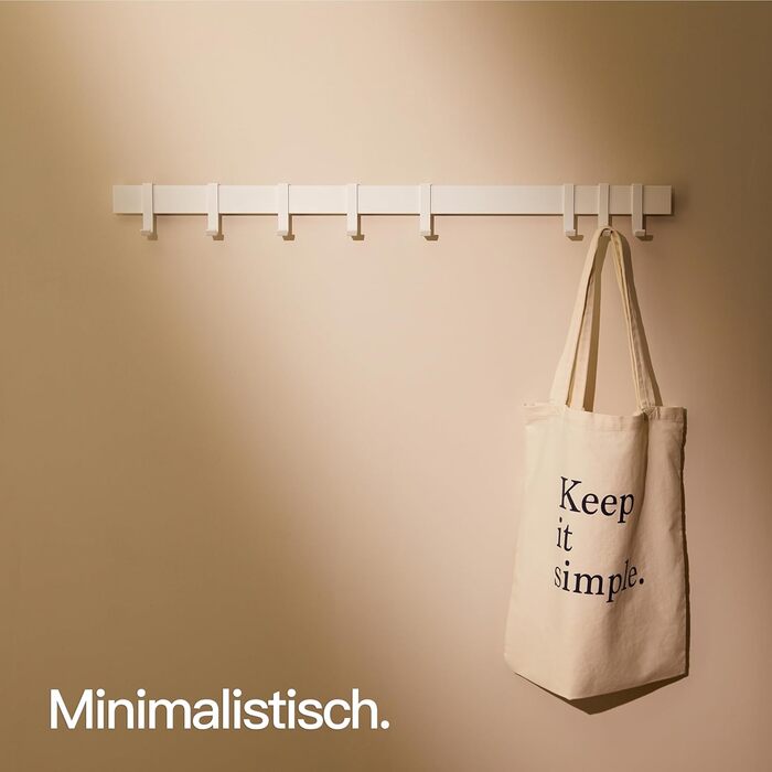 Стійка для одягу Designfabrik Hamburg, настінна металева вішалка з рухомими гачками, 80 см, сучасний дизайн, чорна матова/матова біла
