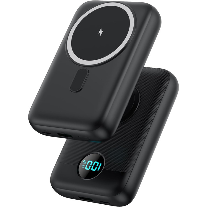 Power Bank магнітний 10800mAh з підтримкою MagSafe, 4-в-1, з зарядкою для Apple Watch, QC4.0+PD 22.5W USB-C, швидка зарядка, LED-дисплей, чорний