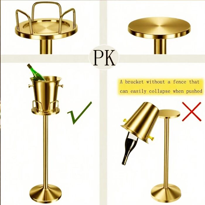Ейскюбель: Якісний ес-кюбель з нержавіючої сталі для барів, вечірок, весіль, вина, шампанського, спиртних напоїв. Зберігає лід 3-6 годин, золотий, 3FT (91 см).