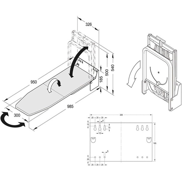 Відкидна гладильна дошка uyoyous 95x33 см з термостійким покриттям, компактна, поворотна на 180°, міцна, для дому, біла