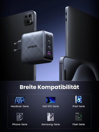 Зарядний пристрій UGREEN 65W USB-C GaN PD з 4 портами для MacBook, iPhone, iPad, Samsung