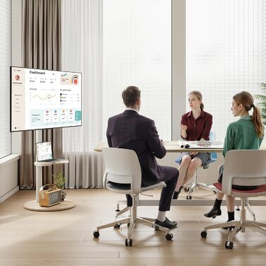 Підставка для телевізора RFIVER мобільна з роликами, біла, 32-65 дюймів, з поличкою, регульована висота та нахил, до 40 кг, VESA 400x400 мм