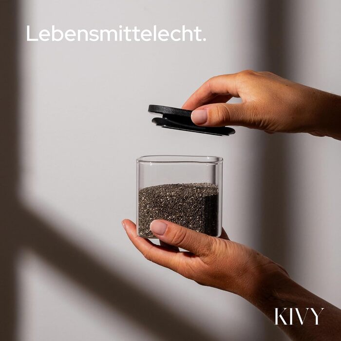 Скляні банки для зберігання KIVY, чорні, 4 шт по 400 мл, з кришкою, повітряно-щільні