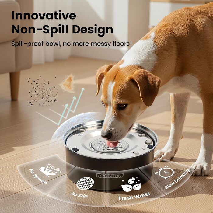 Миска для собак без облизування, нержавіюча сталь, 3L, чорна, з антиковзним дном, легко миється, для собак