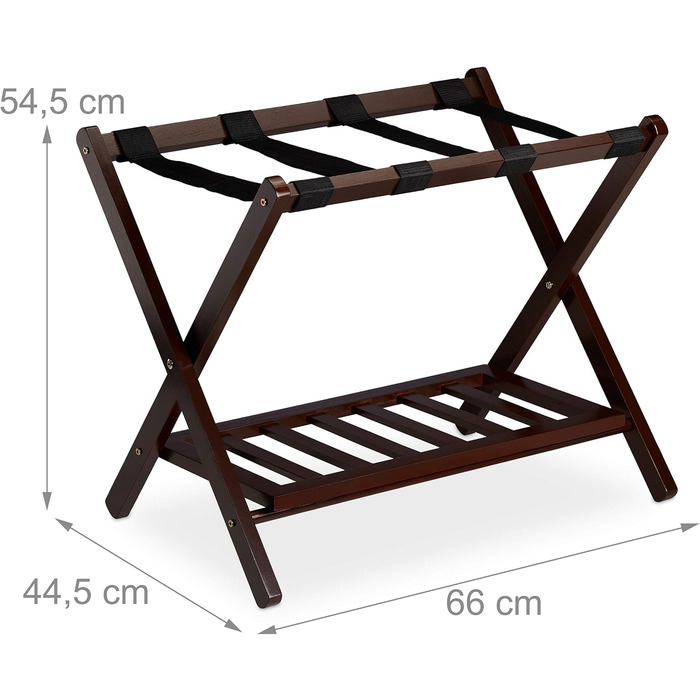 Relaxdays Folding Suit Stand, Suit Stool Wood, HBT: 54.5 x 66 x 44.5 cm, 2 Shelves, Suit Storage Hotel, white, 10029975_49 (Brown)