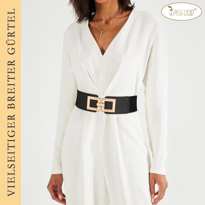 Жіночий широкий еластичний пояс JasGood з золотою пряжкою, чорний, XXL (101-115 см)