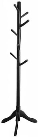 VASAGLE Coat Rack, Solid Wood Clothes Rack, Coat Stand with 8 Hooks, Tree Shape, 3 Adjustable Heights, for Coats, Jackets, Bags, for Entryway, Bedroom, RCR01GY (Black)