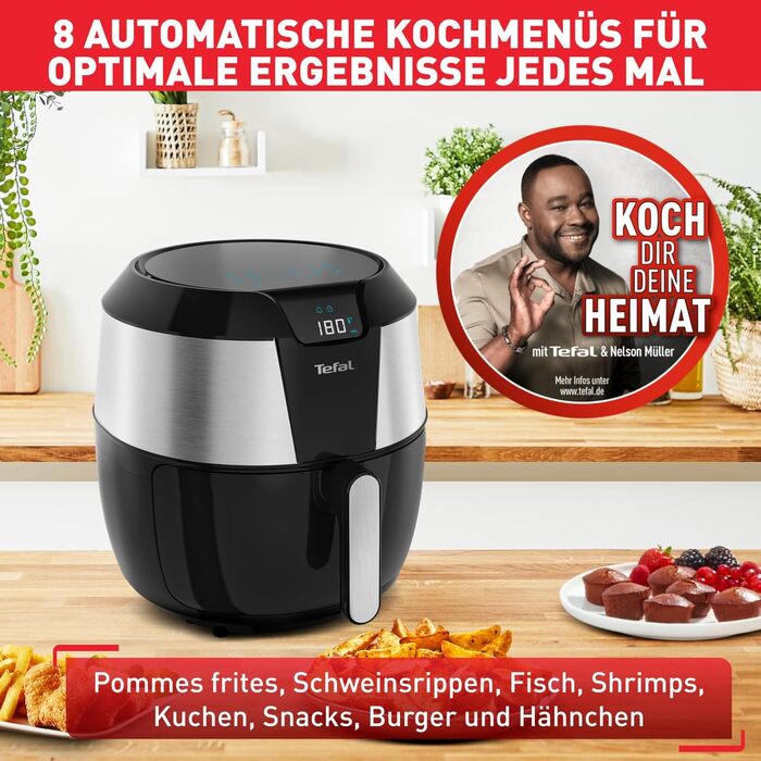 Аерофритюрниця Tefal Easy Fry XXL 5,6 л, 1850 Вт, 8 програм, електрична, без олії, нержавіюча сталь, енергозберігаюча, цифровий дисплей