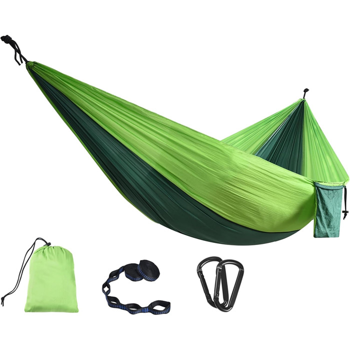 Гамак для кемпінгу Signstek, 270 x 140 см, вантажопідйомність 300 кг, ультралегкий нейлон, для відпочинку на природі, зелений