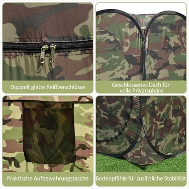 Намет для душу GYMAX, 120x120x190 см, для кемпінгу, відпочинку на природі, з сумкою, Flecktarn (зелений)