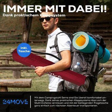 24MOVE® Набір з 2 шт. Складні стільці для кемпінгу, риболовлі та відпочинку на природі - стільці для риболовлі, саду, відпочинку, червоного кольору
