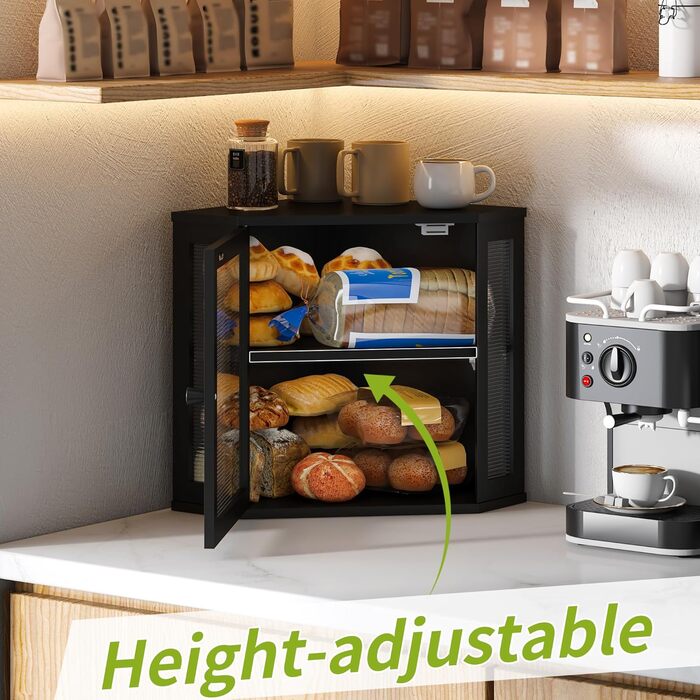 Чорний бамбуковий контейнер для хліба Eck-Brotkasten, великий, двошаровий, для кухні та робочої поверхні