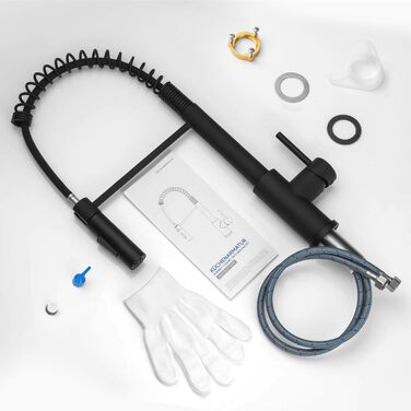 Кран кухонний CECIPA з висувною лійкою, високий поворотний вилив, 360° оберт, нержавіюча сталь, чорний