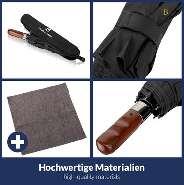 Чорний парасолька LOGAN & BARNES Dublin: штормостійкий, з дерев'яною ручкою та тефлоновим покриттям