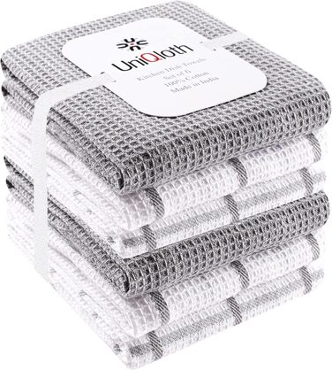UniQloth 6-Piece Dish Towel Set - 100% Cotton - for Restaurant, Bar, Glass - Absorbent, Machine Washable Dish Towels with Hanging Loop - 38x64 cm Grey