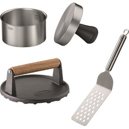 Набір для приготування бургерів RöSLE 3 шт. з пресом, грузиком та лопаткою, нержавіюча сталь 18/10, чавун з емалевим покриттям