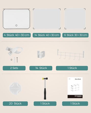 SONGMICS 10-Tier Shoe Rack, Shoe Cabinet, 30 x 40 x 30 cm per compartment, slim, with doors, steel frame, plastic, for hallway, bedroom, entryway, LPC035B01 (4 compartments (83B x 63H cm), White)