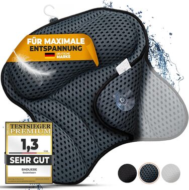 Bathtub Pillow – [TESTED QUALITY] - includes 6 extra strong suction cups – bath pillow with ergonomic fit for neck and back – high-quality neck pillow – [INCLUDES extra carrying bag] (Gray)