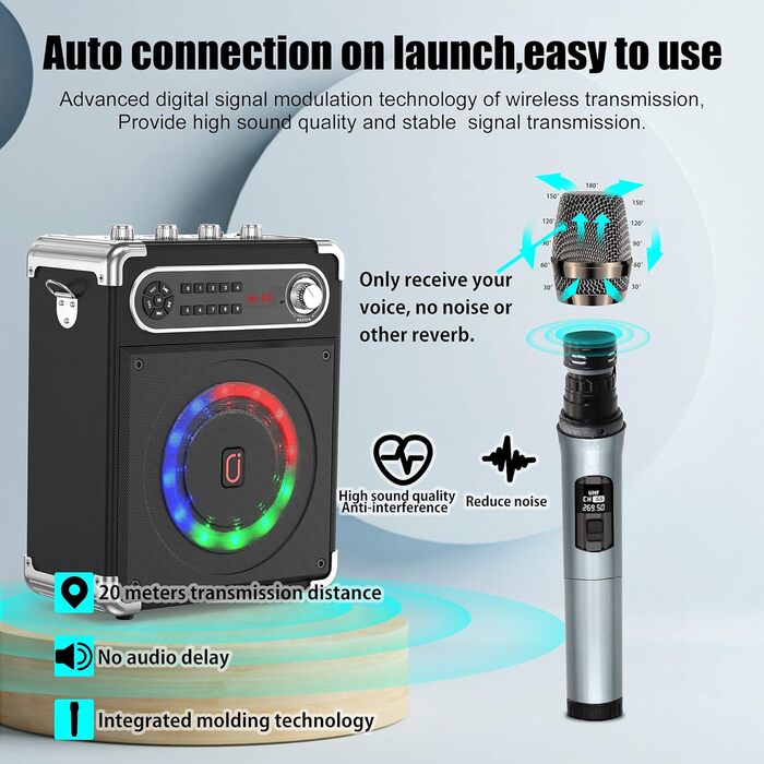 Караоке машина JYX з 2 бездротовими мікрофонами, Bluetooth, RGB-підсвічування, для дому та вечірок