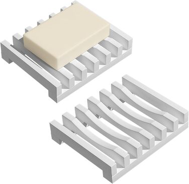 2 шт. Силіконові мильниці AstraLoom з самостійним зливом, легко чистяться, неслизькі та небрудні, ідеальні для ванної кімнати, кухні, мила (білий)